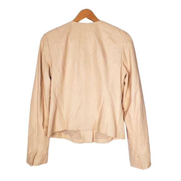 Vince Zip Front Lamb Leather Jacket Biker Moto Jacket Cream Beige Size Medium - Picture 2 of 11